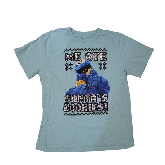 Sesame Street Size XXL Cookie Monster Me Eat All Santa's Cookies Unisex T Shirt - Picture 1 of 8